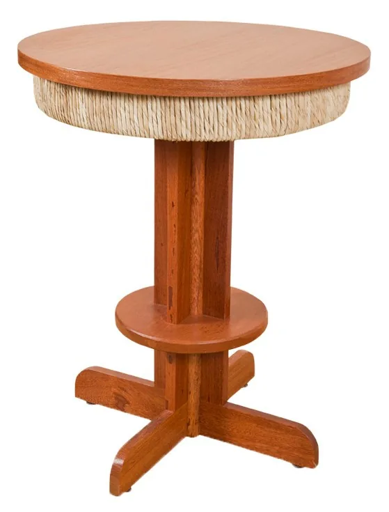 Mesa Bistrô 80cm Com Palha Compensado Com Apoio De Pé Nobre