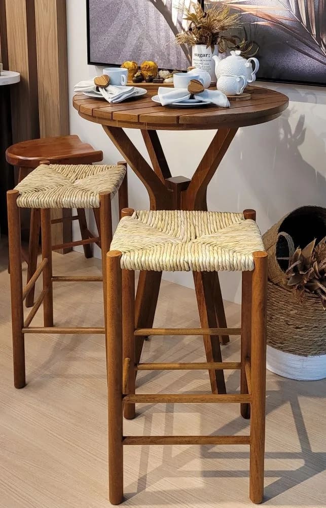 Mesa Bistrô 80cm Jardim Tampo Maciço Ripado Nobre